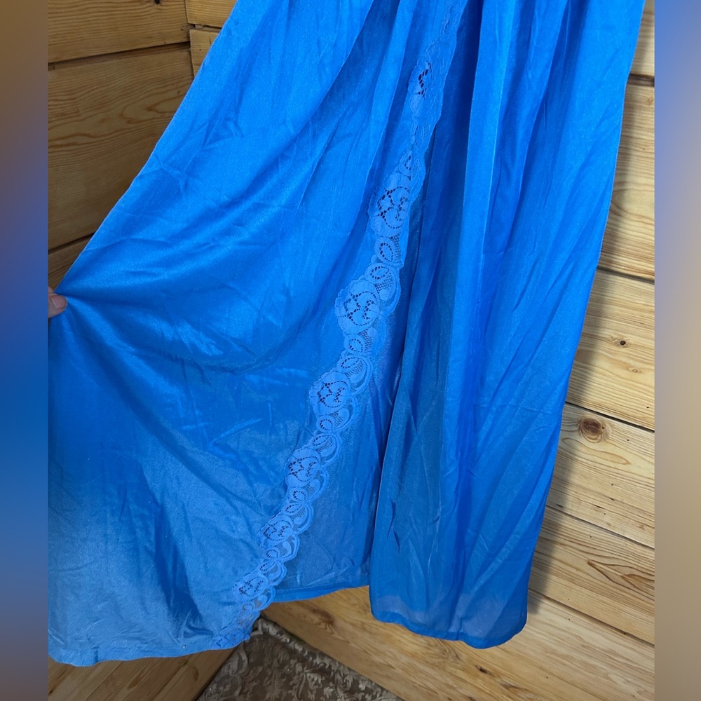 Vintage Blue Lace Satin Nightgown Nighty Chemise 16” pit to pit Women Medium - Picture 5 of 8
